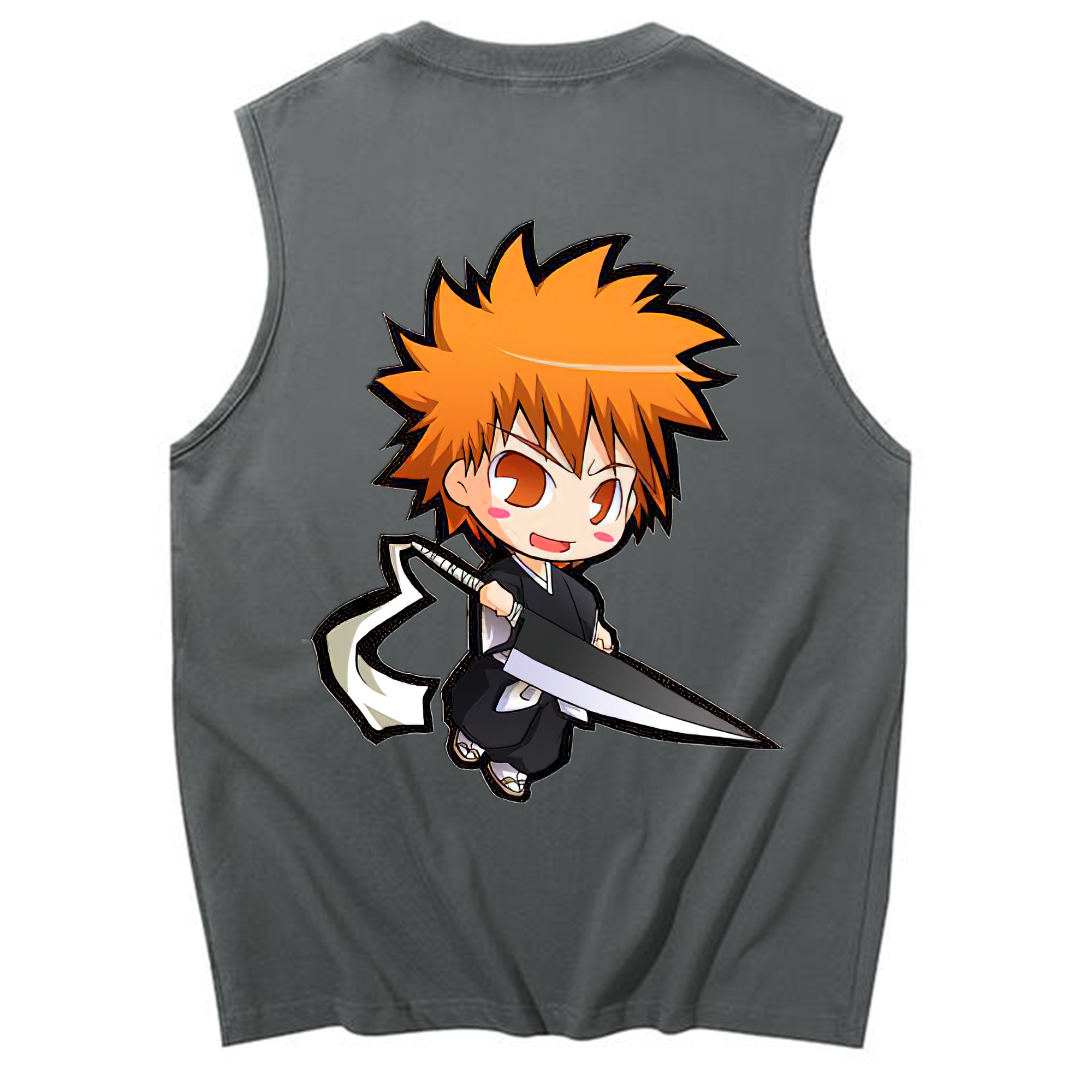 （画像用） ブリーチ 黒崎一護（くろさき いちご）BLEACH Kurosaki Ichigo コットン100％タンクトップ（背面プリント）